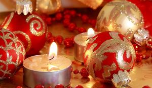 Preview wallpaper new year, christmas, christmas decorations, candles, close-up