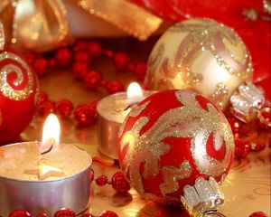 Preview wallpaper new year, christmas, christmas decorations, candles, close-up