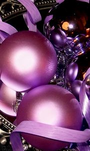 Preview wallpaper new year, christmas decorations, mirror, reflection, ribbon, sequins