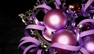 Preview wallpaper new year, christmas decorations, mirror, reflection, ribbon, sequins