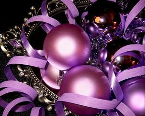 Preview wallpaper new year, christmas decorations, mirror, reflection, ribbon, sequins