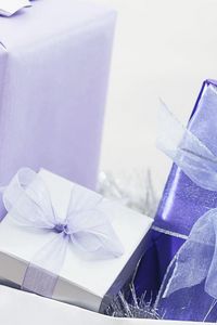 Preview wallpaper new year, christmas, gifts, white, lilac, bows