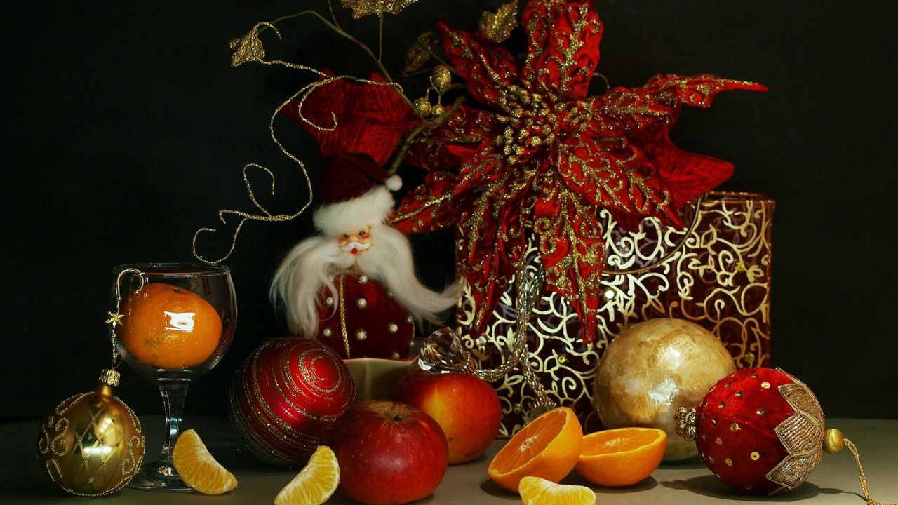 Wallpaper new year, christmas, holiday, santa claus, gift, food, toys