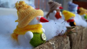 Preview wallpaper new year, christmas, holiday, snowmen, wool, balcony