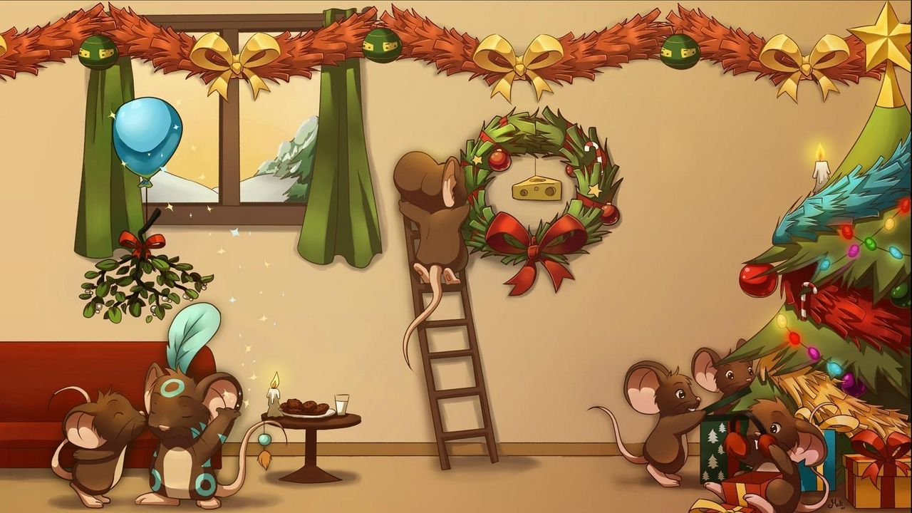 Wallpaper new year, christmas, holiday, vanity, decorations, tree, mouse, cartoon