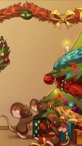 Preview wallpaper new year, christmas, holiday, vanity, decorations, tree, mouse, cartoon