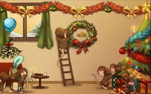 Preview wallpaper new year, christmas, holiday, vanity, decorations, tree, mouse, cartoon