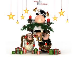 Preview wallpaper new year, christmas, lambs, cow