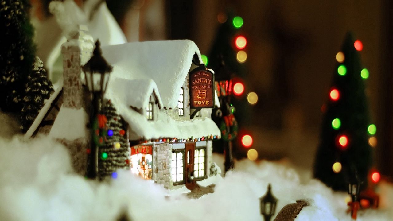 Wallpaper new year, christmas, ornament, house, snow, cosiness