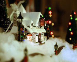 Preview wallpaper new year, christmas, ornament, house, snow, cosiness