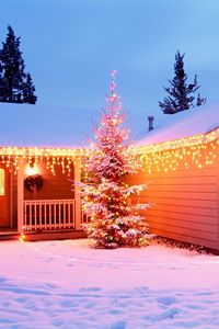 Preview wallpaper new year, christmas, ornament, house, fires, garlands