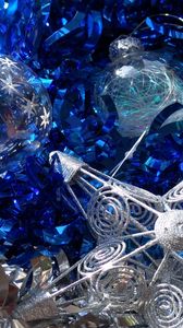 Preview wallpaper new year, christmas, ornaments, star, spheres, tinsel