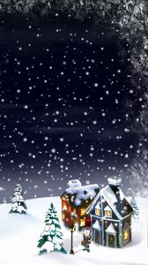 Preview wallpaper new year, christmas, snow, moon, house, fur-trees