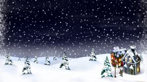 Preview wallpaper new year, christmas, snow, moon, house, fur-trees