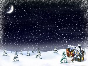 Preview wallpaper new year, christmas, snow, moon, house, fur-trees