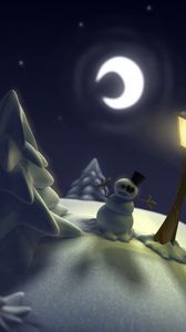 Preview wallpaper new year, christmas, snowman, bruise, moon