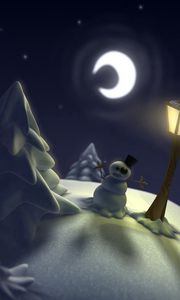 Preview wallpaper new year, christmas, snowman, bruise, moon