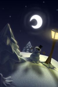 Preview wallpaper new year, christmas, snowman, bruise, moon
