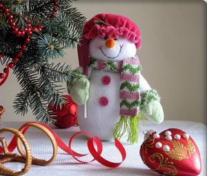 Preview wallpaper new year, christmas, snowman, branches, sleigh, christmas decorations