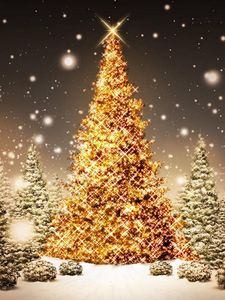 Preview wallpaper new year, christmas, trees, wood, card, snow, night, holiday