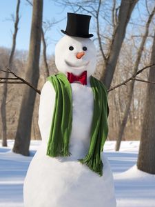 Preview wallpaper new year, christmas, winter, snowman, scarf, trees, snow