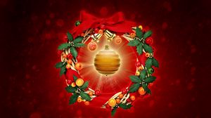 Preview wallpaper new year, christmas, wreath, sphere, congratulation