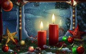 Preview wallpaper new year, holiday candles, postcards, toys, stars, christmas