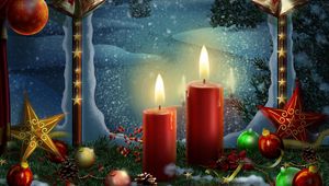 Preview wallpaper new year, holiday candles, postcards, toys, stars, christmas