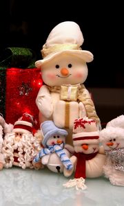 Preview wallpaper new year, holiday, christmas, snowmen, santa claus, gifts, toys
