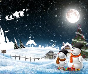 Preview wallpaper new year, snowmen, night, greeting, holiday, christmas
