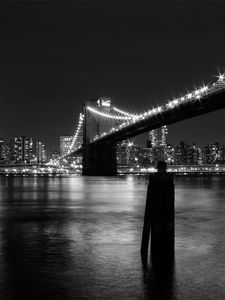 Preview wallpaper new york, bridge, building, night, black white