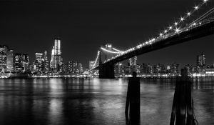 Preview wallpaper new york, bridge, building, night, black white