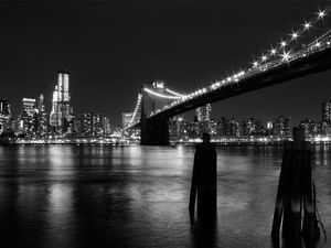 Preview wallpaper new york, bridge, building, night, black white