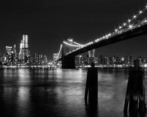 Preview wallpaper new york, bridge, building, night, black white