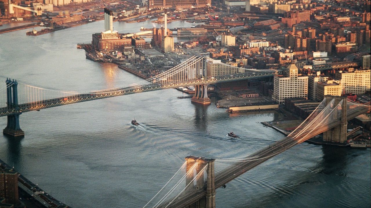 Wallpaper new york, bridge, view from above, building