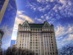 Preview wallpaper new york, building, clouds, sky, trees