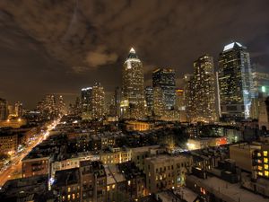 Preview wallpaper new york, buildings, night light