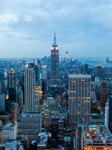 Preview wallpaper new york, buildings, skyscrapers, night, view from above