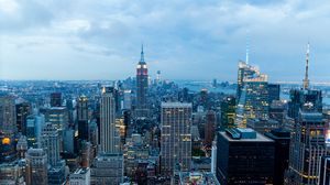 Preview wallpaper new york, buildings, skyscrapers, night, view from above