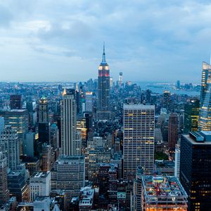 Preview wallpaper new york, buildings, skyscrapers, night, view from above