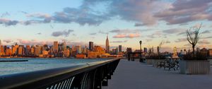 Preview wallpaper new york, city, night, water, sunset, skyscrapers, embankment