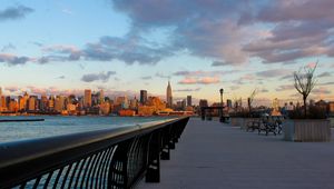 Preview wallpaper new york, city, night, water, sunset, skyscrapers, embankment