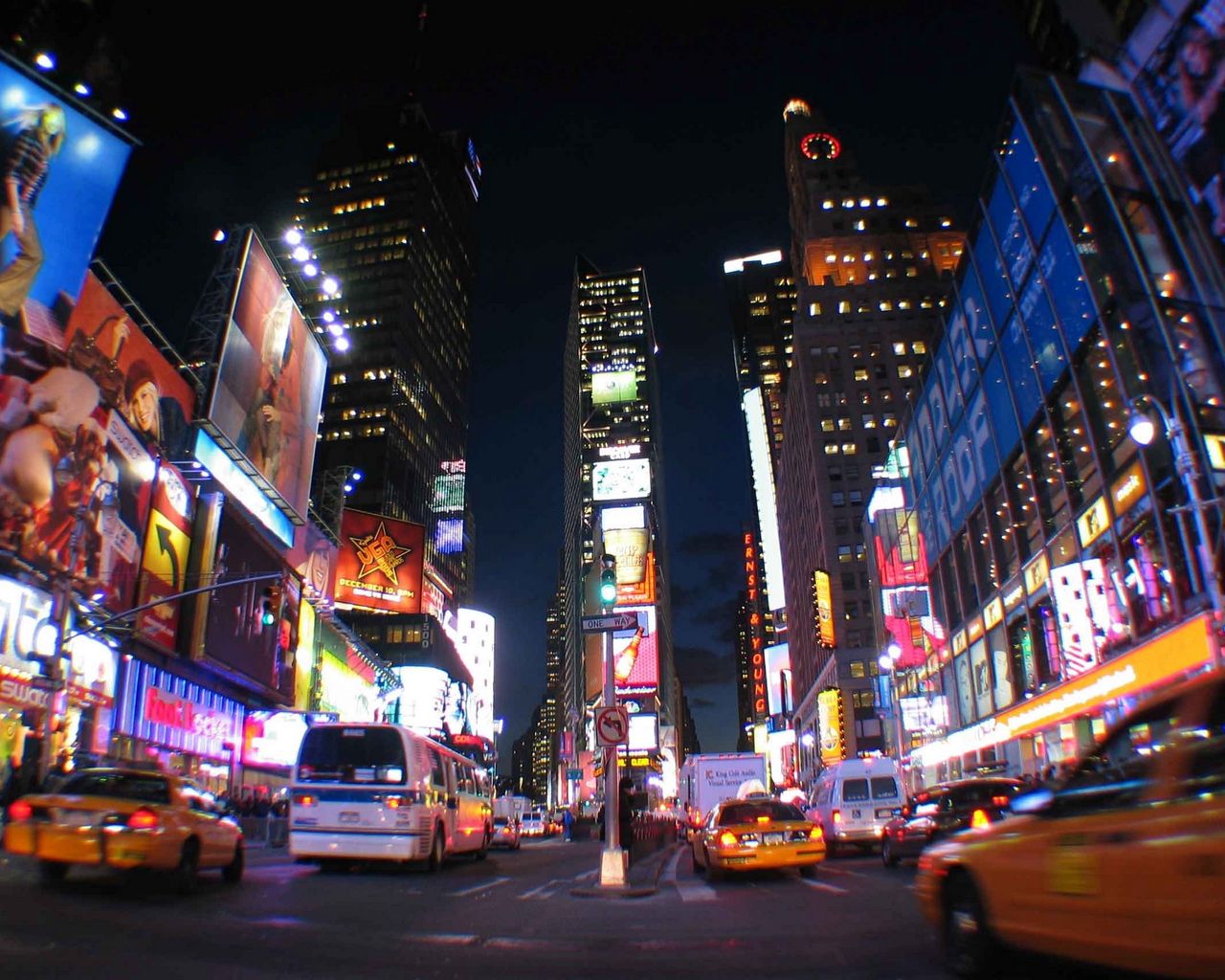 Download wallpaper 1280x1024 new york, city, night, lights, times square  standard 5:4 hd background