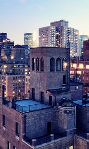 Preview wallpaper new york, dusk, lights, buildings, night