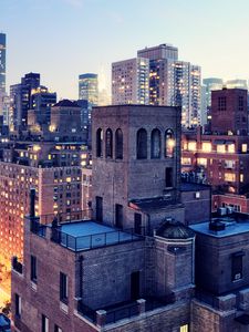 Preview wallpaper new york, dusk, lights, buildings, night