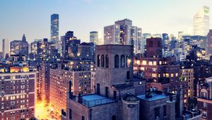 Preview wallpaper new york, dusk, lights, buildings, night