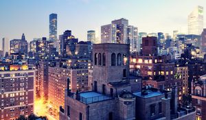 Preview wallpaper new york, dusk, lights, buildings, night