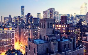 Preview wallpaper new york, dusk, lights, buildings, night