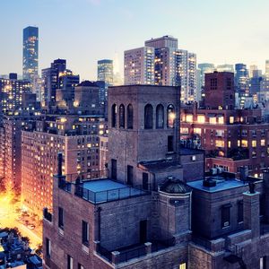 Preview wallpaper new york, dusk, lights, buildings, night