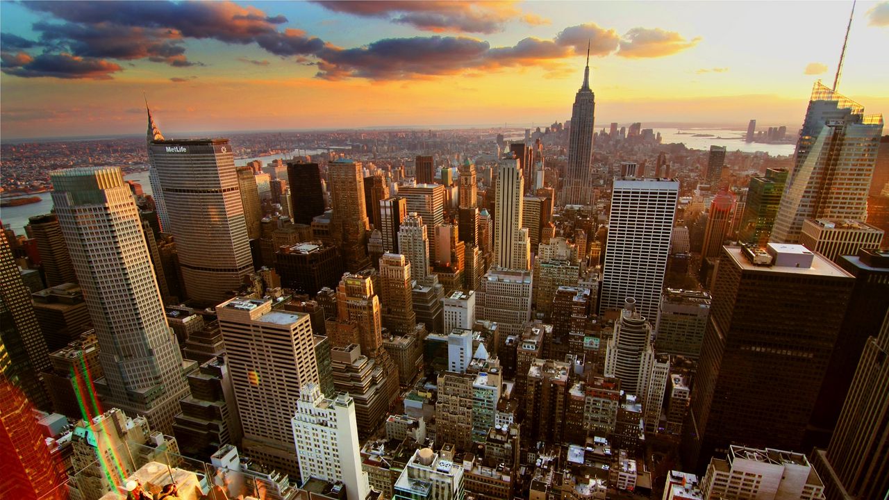 Wallpaper new york, home, skyscrapers, rooftops, sunset